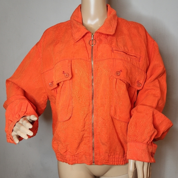 Anthropologie Cartonnier Orange Jaquard Full Zip Eisenhower Jacket Large - Picture 1 of 17